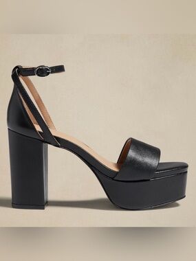 BANANA REPUBLIC - Black leather Platform Ankle-Strap Block Heel Sandal